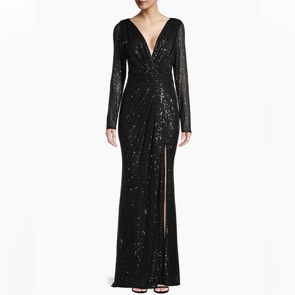 Mac Duggal Black Sequin Long Sleeve Dress